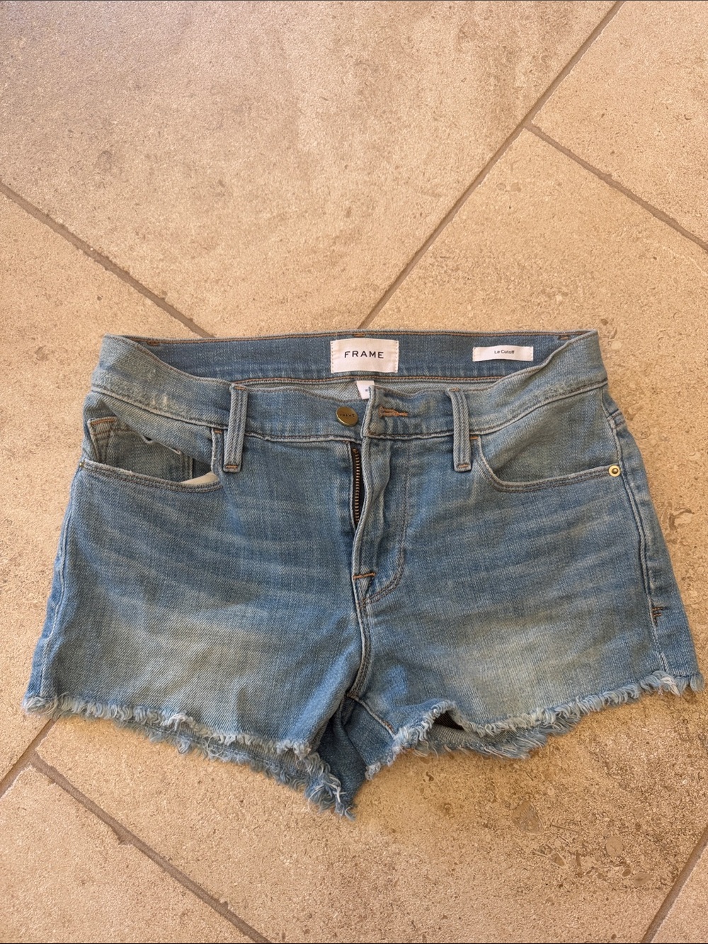 Frame Denim Light Blue Distressed Jean Shorts